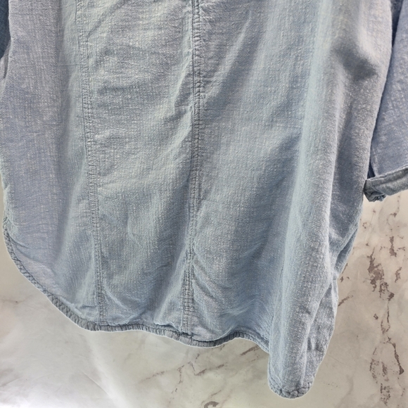 Poetry Shirt Womens 14 Large Blue Linen Blend Button Short Sleeve Boxy Cuffed - Picture 7 of 11